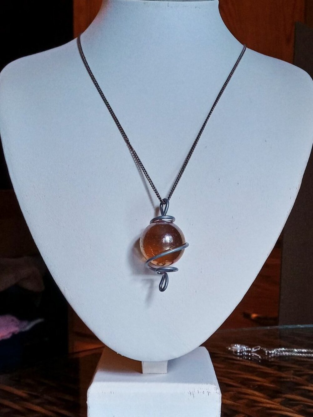 🌕Gold Dust Woman Glass Amber Orb Wire-Wrapped Sphere Vintage Pendant Necklace🌕